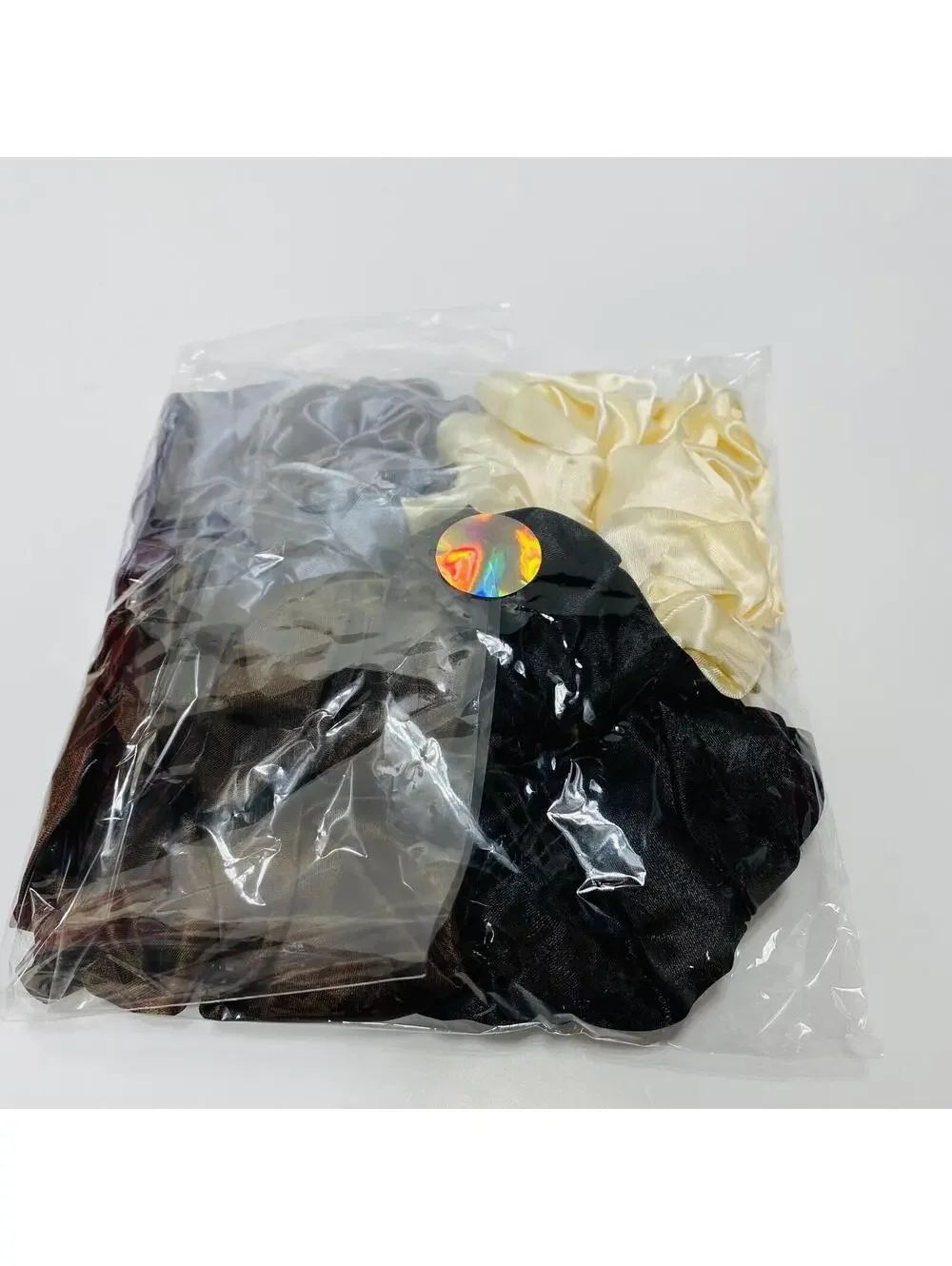 Hair Scrunchies Set of 4 Cream Brown Grey Black Soft Elastic Brand New